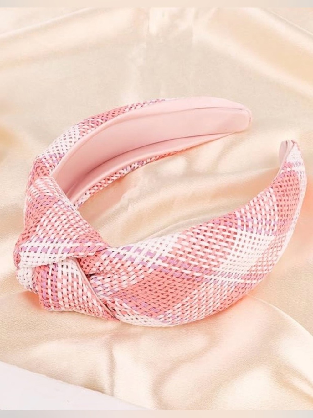 New! Pink Multi Plaid Basket Weaved Knotted Headband (NWT) - Picture 4 of 4
